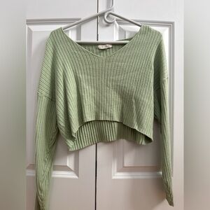 La Hearts Sage Ribbed Knit Top